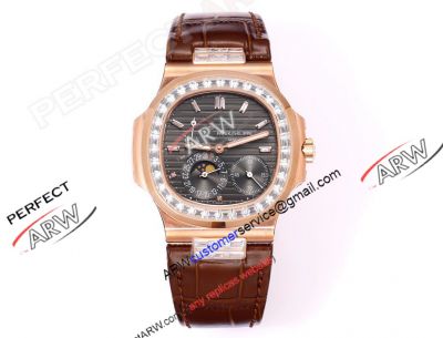 Replica GR Factory Patek Philippe Nautilus 5712 Rose Gold Diamond Bezel Grey Dial Watch